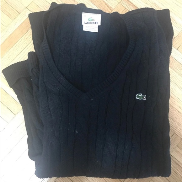 Lacoste black cable knit v-neck tunic sweater - Picture 2 of 2